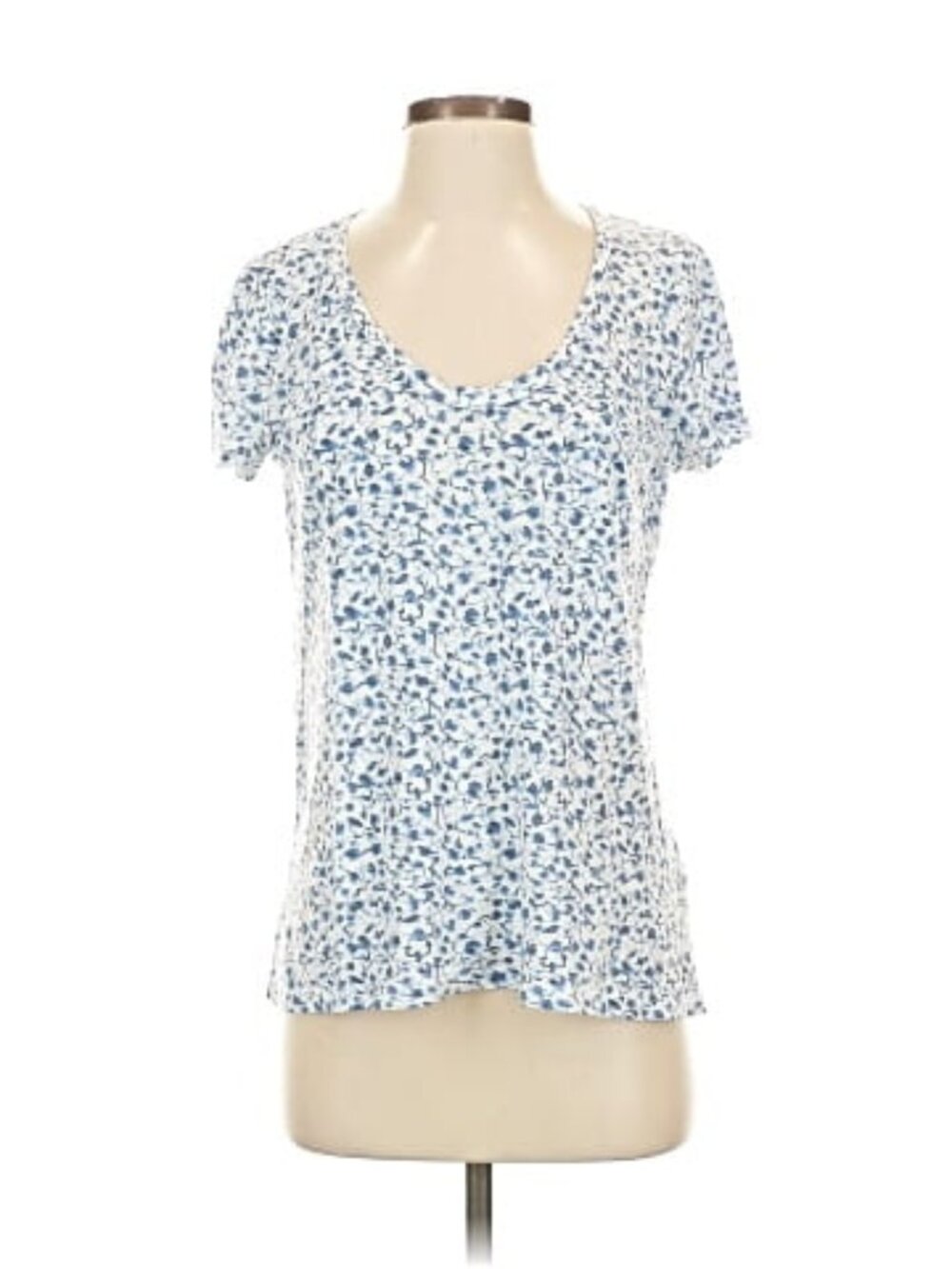 Caslon Blue and White Floral Scoop Neck Short Sleeve Top
